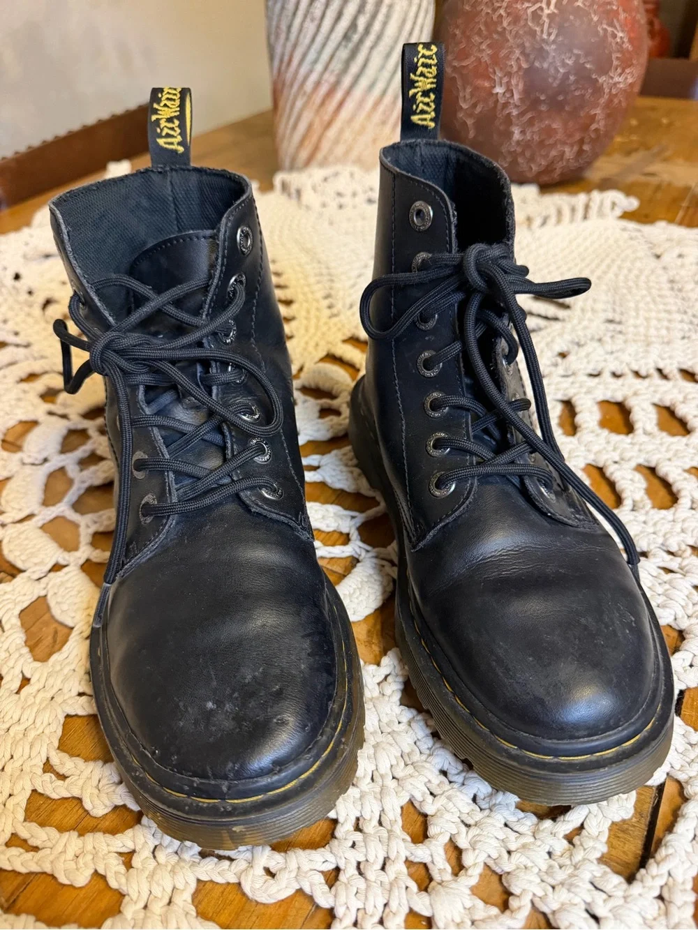 Dr Martens Luana Black Leather Combat Boots 7 AirWair 7 grunge punk 90’s